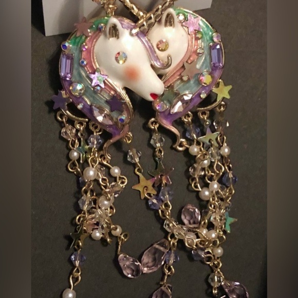 Betsey johnson unicorn tassel dangling gemstone chandelier earrings new‎ - Picture 4 of 15